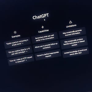 ChatGPT interface displaying examples, capabilities, and limitations.